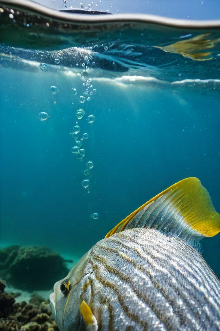 44791-2641407090-a photo shot in the point of view from the back of a fish's head, ears, pov, close-up on the lower corner, underwater on the sea.jpg